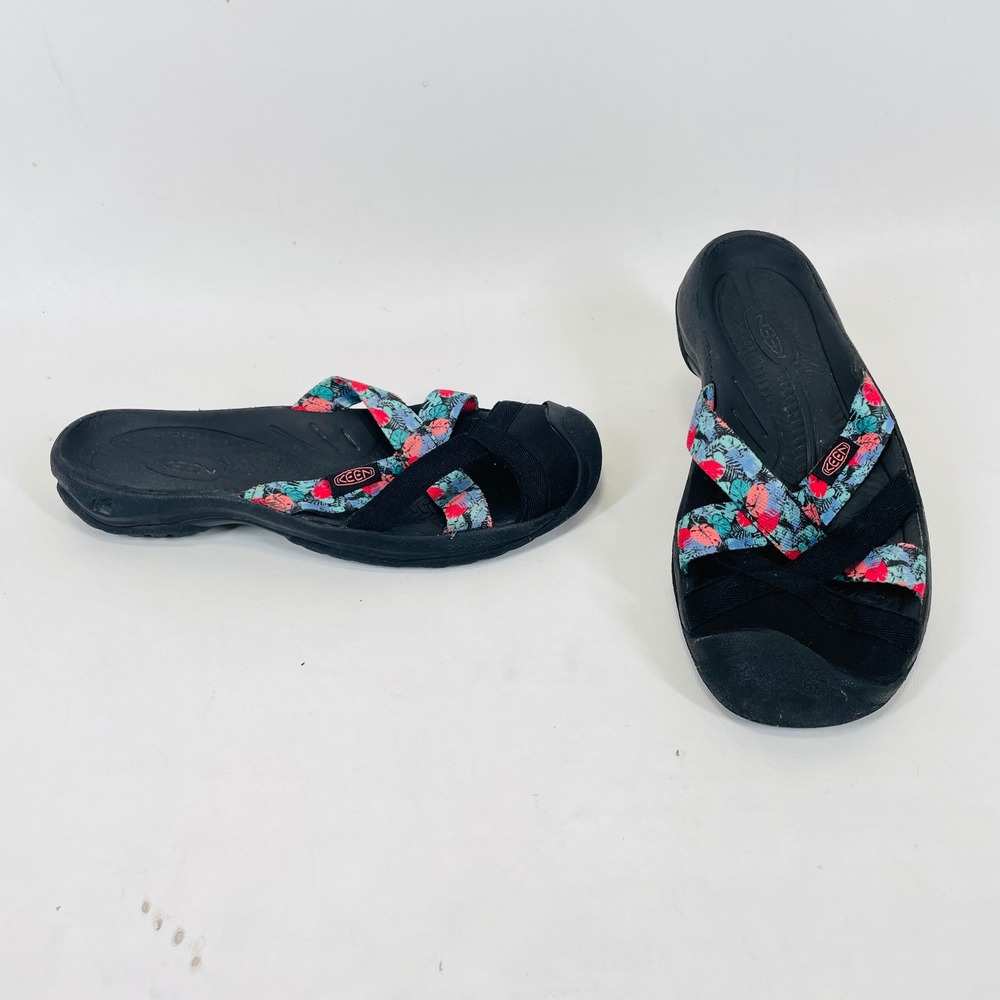 Keen Bali Strap Sandals Womens 8.5 Black Floral Slide 1022434 - Picture 1 of 8